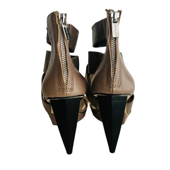 Michael Kors Cone Heel Leather Sandal Size 9 Tan Cross Strap 5" Platform New - Picture 5 of 8